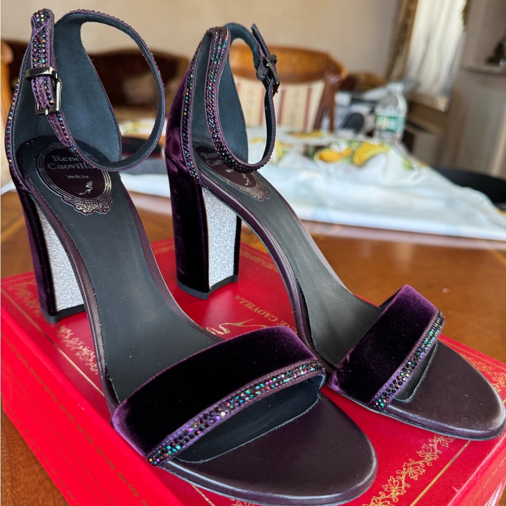 Rene Caovilla Dark Purple Velvet Heels